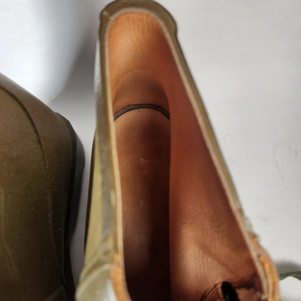 LE CHAMEAU Womens Rain Boot Size 9 EU 41 Khaki Made France Lace Up Garden - Picture 6 of 10